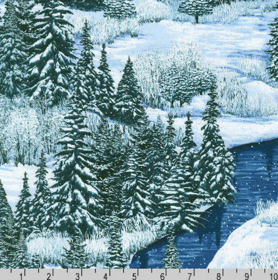 (2.5 yd) Robert Kaufman Snowy Brook SRKM-21578-438 Scenic Night (Metallic)