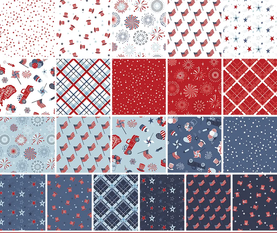 Charm Pack 5x5 Squares - Riley Blake Stars & Stripes Forever 5-inch Stacker - 40 5" Squares