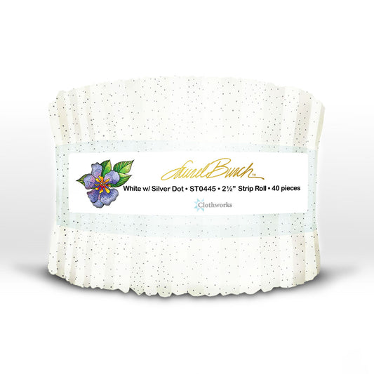 Clothworks - Basic Dot Metallic White/Silver (Laurel Burch) - 40 Strip Roll