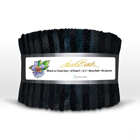 Clothworks - Basic Dot Metallic Black/Gold (Laurel Burch) - 40 Strip Roll