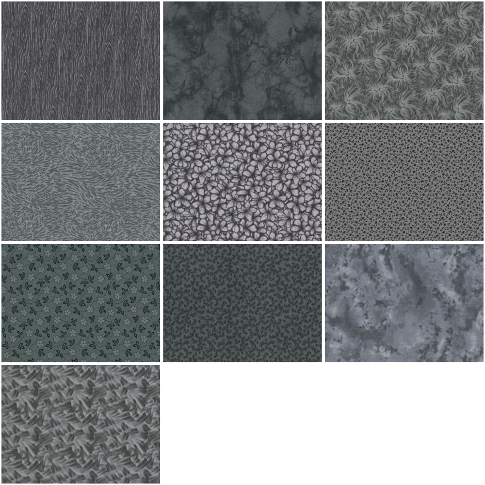 Basic Colors - Steel Half-yard Bundle - 10 Fabrics, 5 Total Yards