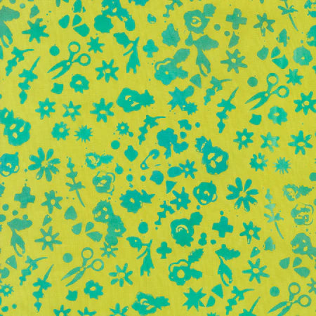 (1.5 yd) Andover Batik Stitched (Allison Glass) Floral Lichen 9045-Y