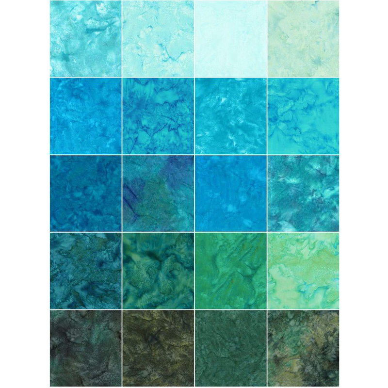 Island Batik - Tantalizing Teal - 20 Fabrics, 40 Total Strips