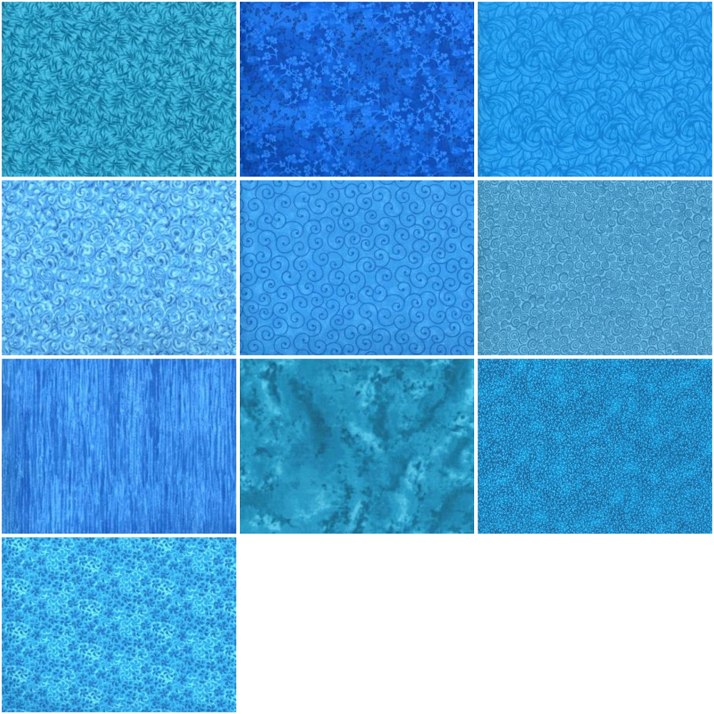 Basic Colors - Turquoise Half-yard Bundle - 10 Fabrics, 5 Total Yards