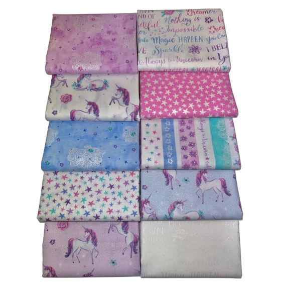 Benartex "Dreamers" (Unicorns) Half-Yard Bundle - 10 Fabrics, 5 Total Yards