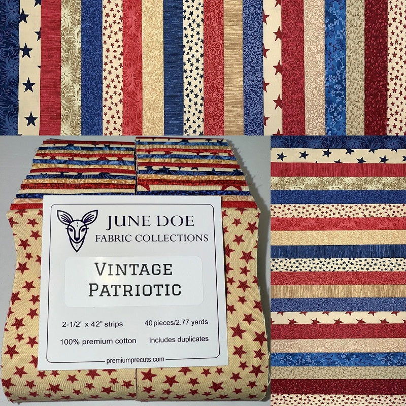 June Doe Fabric Collections - Vintage Patriotic - 40-Strip Pack
