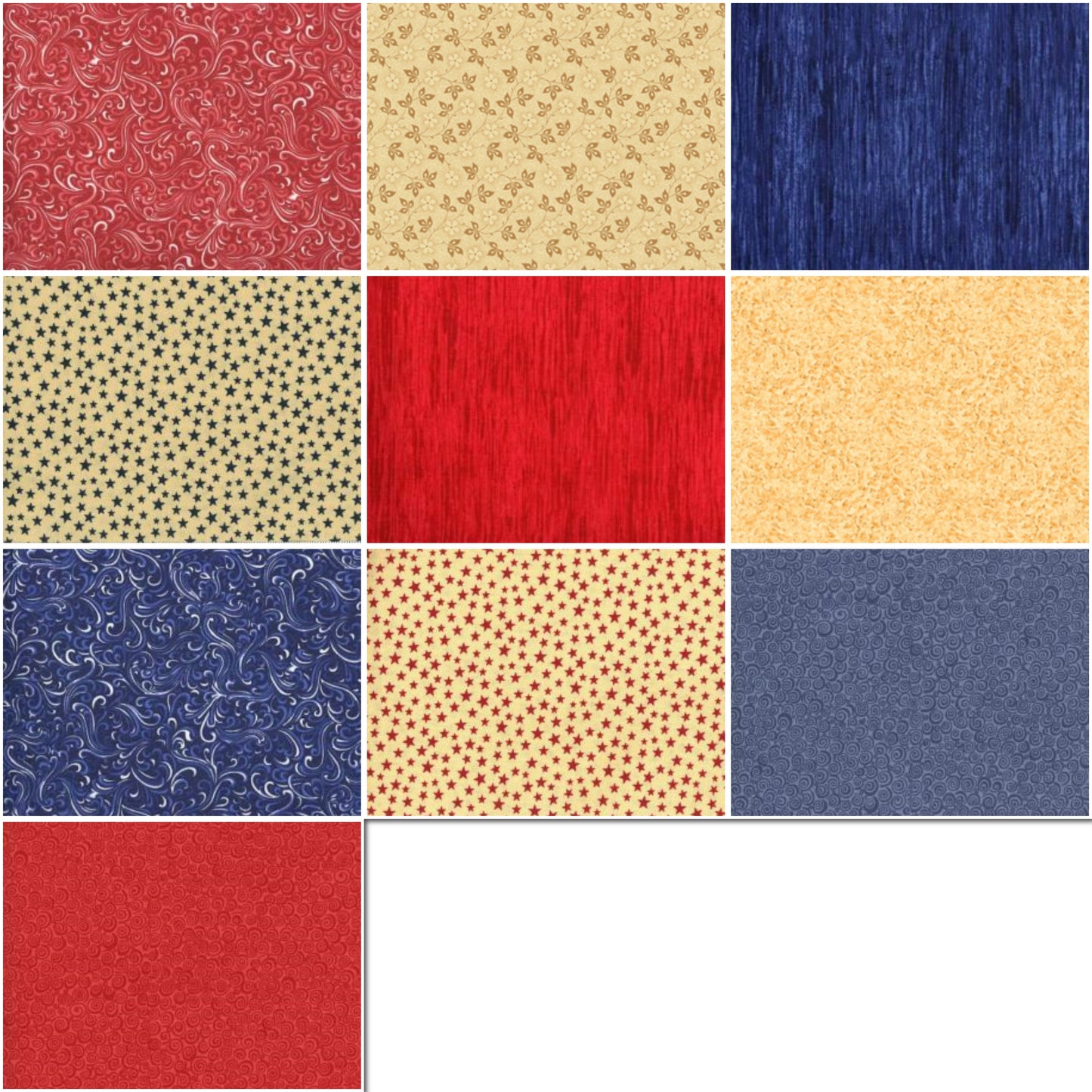 Vintage Patriotic Palette Half-yard Bundle - 10 Fabrics, 5 Total Yards