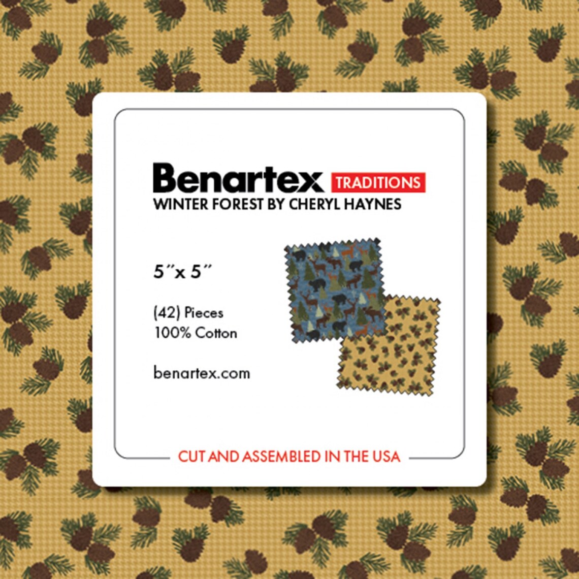 Charm Pack 5x5 Squares - Benartex Winter Forest (Bear, Moose, Fox) - 40 5" Squares