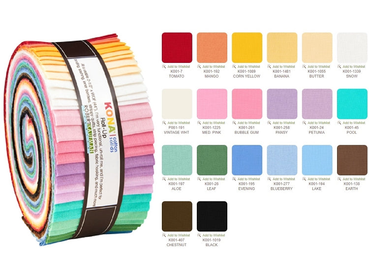 Robert Kaufman Kona Cotton Darlene Zimmerman 30's Palette Roll-up - 40 Strip Roll