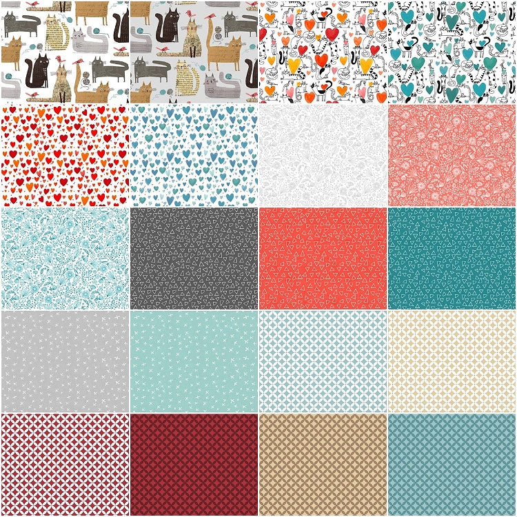 Charm Pack 5x5 Squares - Benartex It's Raining Cats - 40 5" Squares