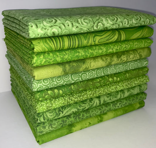 Basic Colors - Apple (Lime Green) Half-yard Bundle - 10 Fabrics, 5 Total Yards