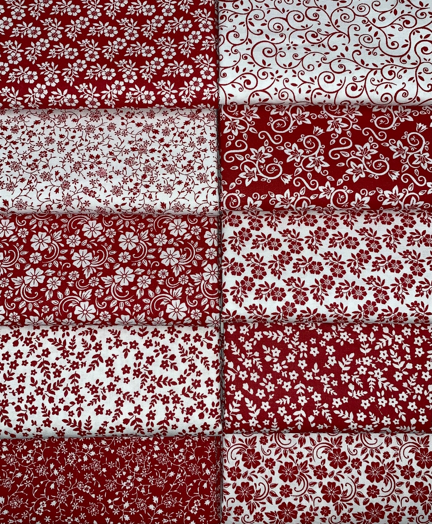 Fire & Ice (Red & White Prints) Half-yard Bundle - 10 Fabrics, 5 Total Yards