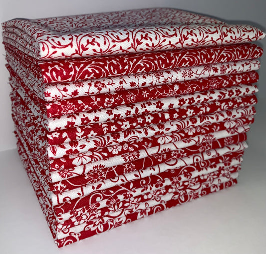 Fire & Ice (Red & White Prints) Fat Quarter Bundle - 16 Fabrics, 16 Total Fat Quarters