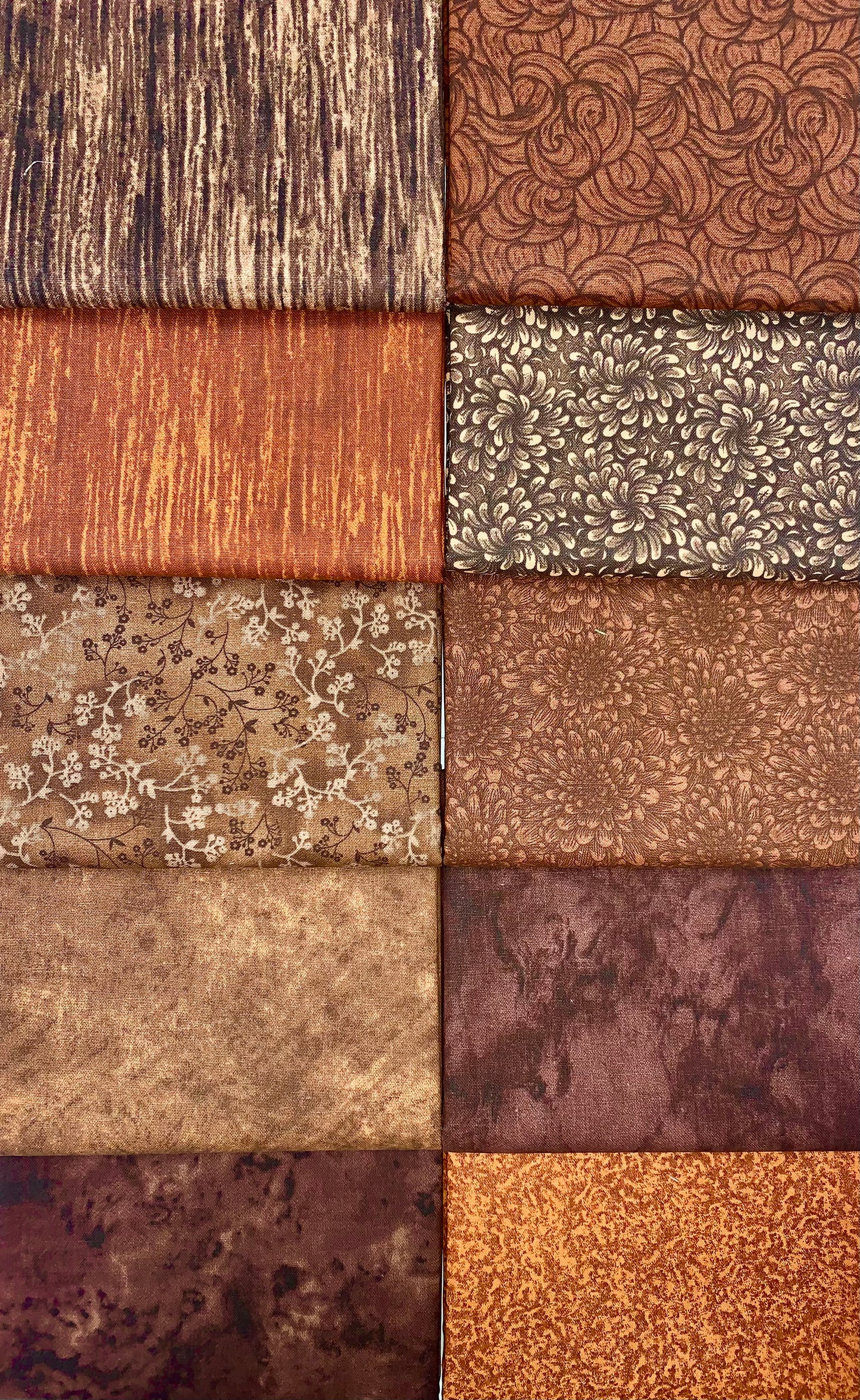 Basic Colors - Chocolate Half-yard Bundle - 10 Fabrics, 5 Total Yards