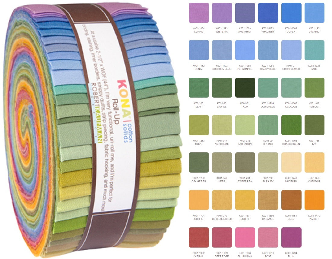 Robert Kaufman Kona Cotton New Dusty Palette Roll-up - 41 Strip Roll