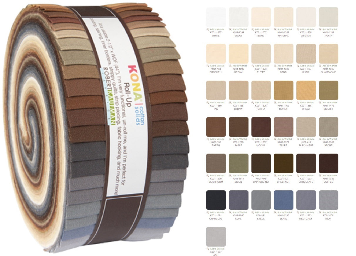 Robert Kaufman Kona Cotton Neutrals Palette Roll-up - 41 Strip Roll