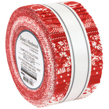 Robert Kaufman Daisy's Redwork (Flowerhouse) Roll-up - 40 Strip Roll