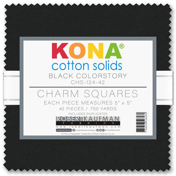 Charm Pack 5x5 Squares - Robert Kaufman Kona Solid Black - 40 5" Squares