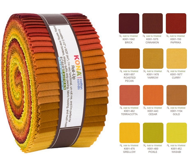 Robert Kaufman Kona Cotton Autumn Hues Palette Roll-up - 40 Strip Roll