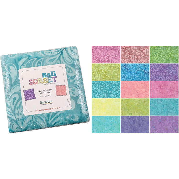 Charm Pack 5x5 Squares - Benartex Bali Sorbet - 40 5" Squares 