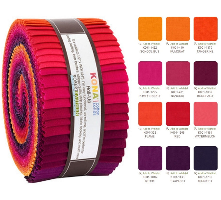 Robert Kaufman Kona Cotton Birds of Paradise Palette Roll-up - 40 Strip Roll