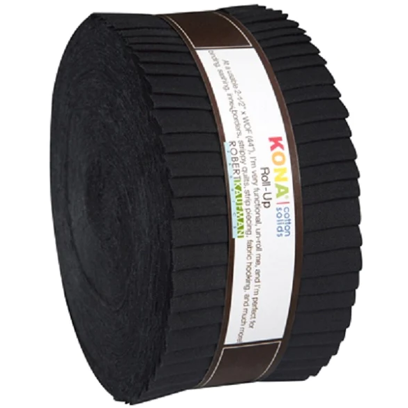 Robert Kaufman Kona Cotton Solid Black Roll-up - 40 Strip Roll