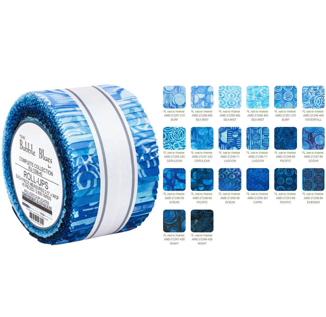 Robert Kaufman Artisan Batiks: Bubble Blues Roll-up - 40 Total Strips