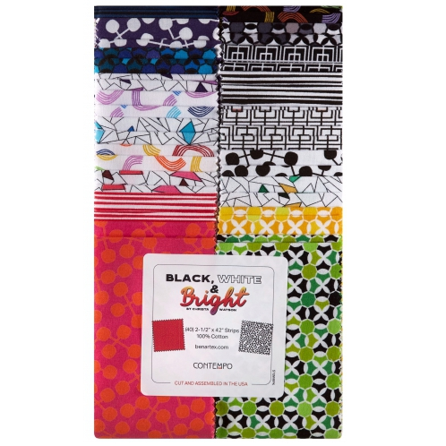 Benartex Black, White & Bright Strip-pies - 40 2.5" Strips