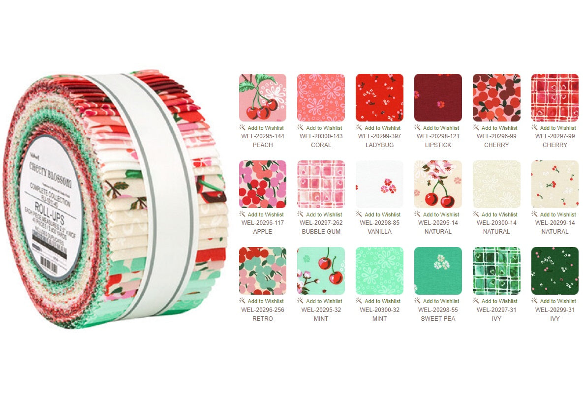 Robert Kaufman Wishwell: Cheery Blossoms By Vanessa Millrose and Linda Fitch Roll-up - 40 Strip Roll (RU-1011-40)