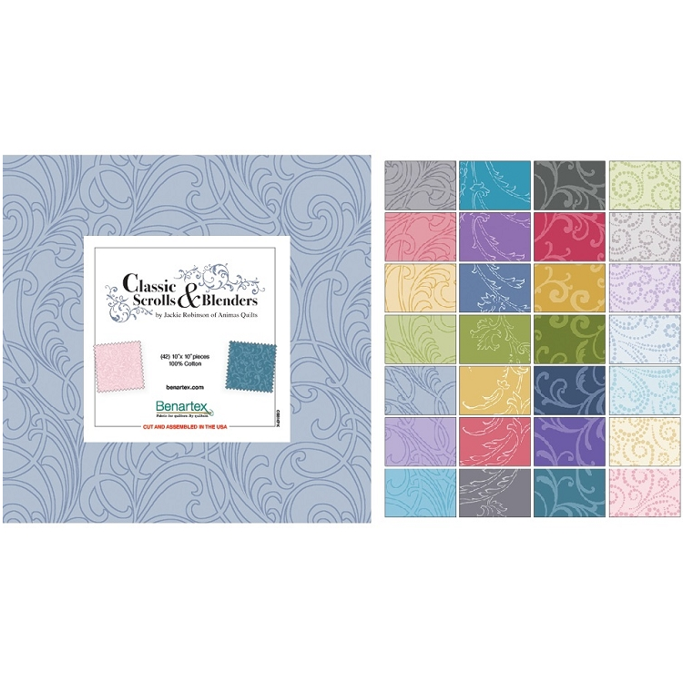 Charm Pack 5x5 Squares - Benartex Classic Scrolls & Blenders - 40 5" Squares