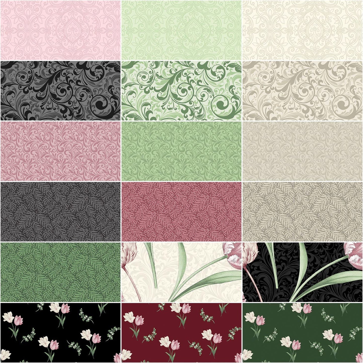 Benartex Evelyn's Etched Tulips Strip-pies - 40 2.5" Strips