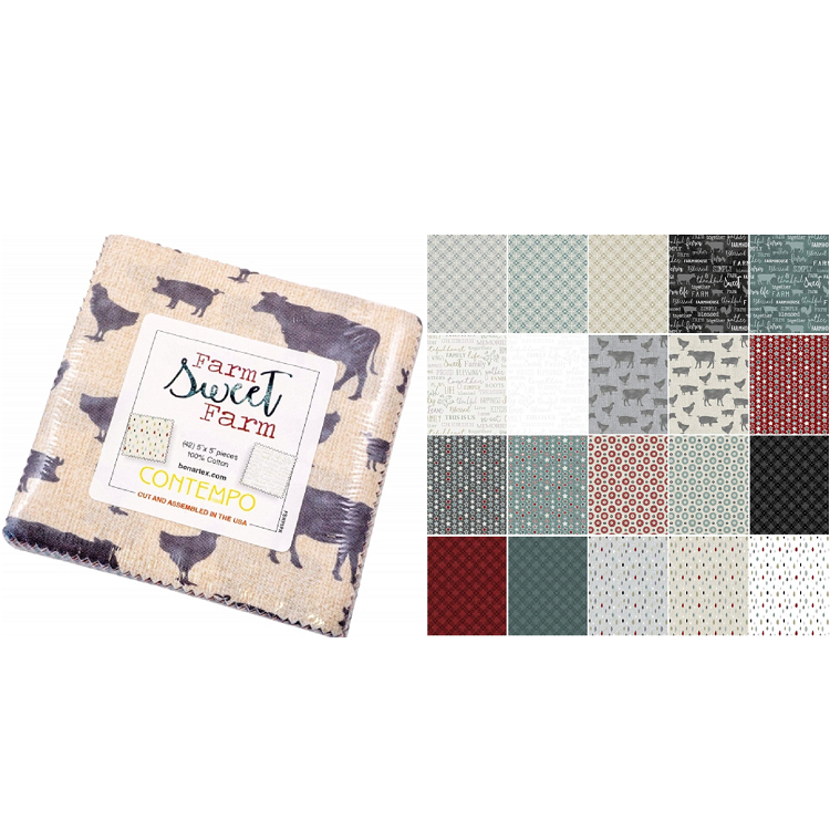 Charm Pack 5x5 Squares - Benartex Farm Sweet Farm - 40 5" Squares