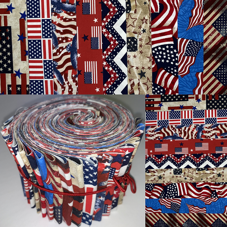 Patriotic Flags 2.5" Roll - 10 Fabrics, 20 Total Strips