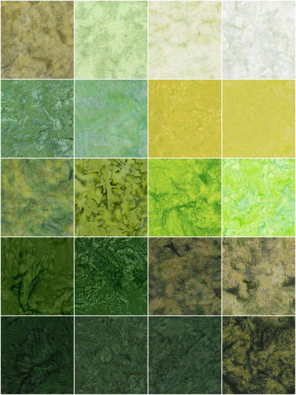 Island Batik - Glorious Green - 20 Fabrics, 40 Total Strips