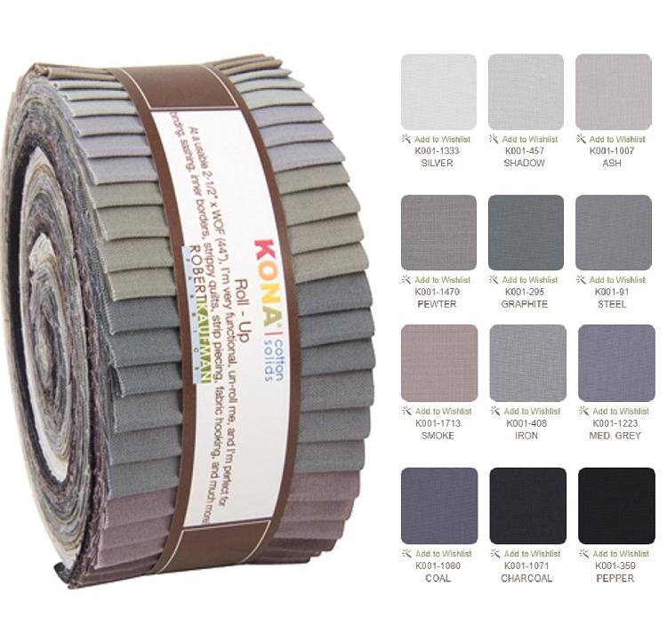 Robert Kaufman Kona Cotton Gray Area Palette Roll-up - 40 Strip Roll