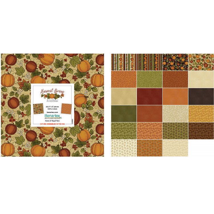 Charm Pack 5x5 Squares - Benartex Harvest Berry - 40 5" Squares