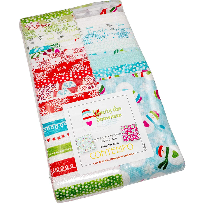 Benartex Hearty The Snowman Strip-pies - 40 2.5" Strips Flat Pack