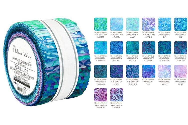 Robert Kaufman Artisan Batiks: Hidden Valley Roll-up - 40 Total Strips (RU-1053-40)