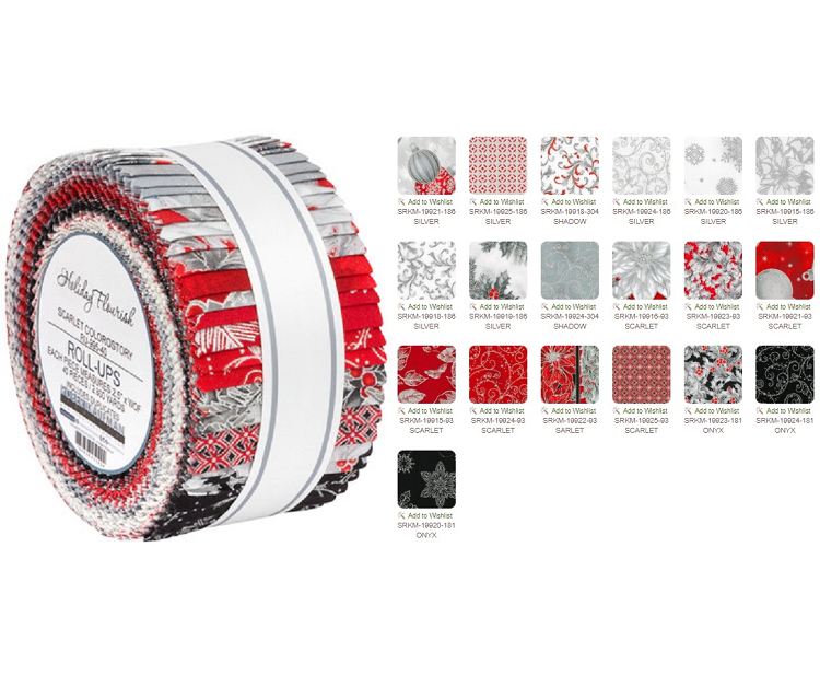 Robert Kaufman Holiday Flourish Scarlet 2021 Roll-up - 40 Strip Roll