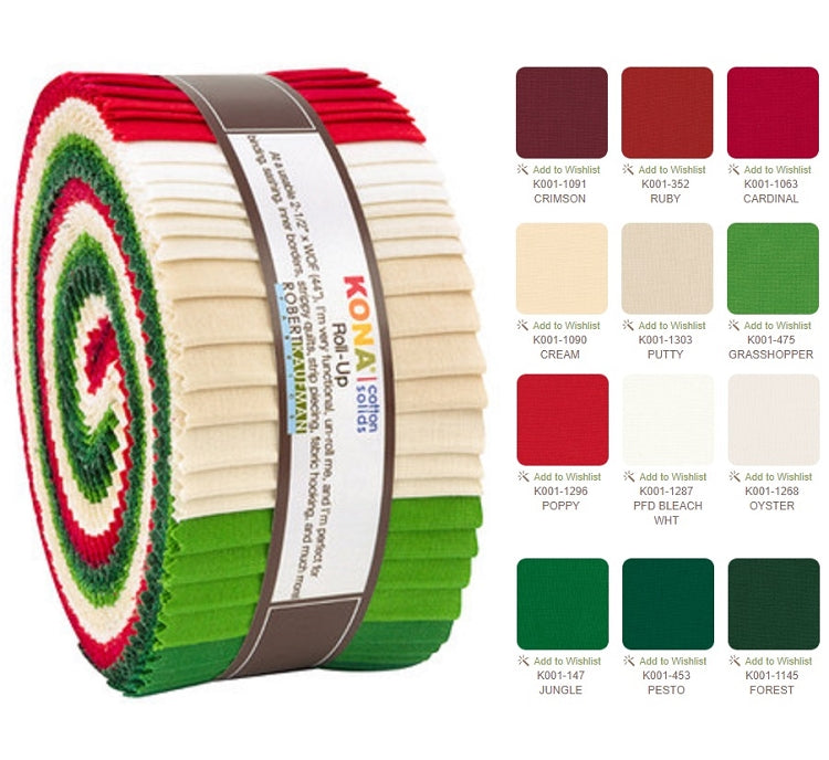 Robert Kaufman Kona Cotton Holiday Palette Roll-up - 40 Strip Roll