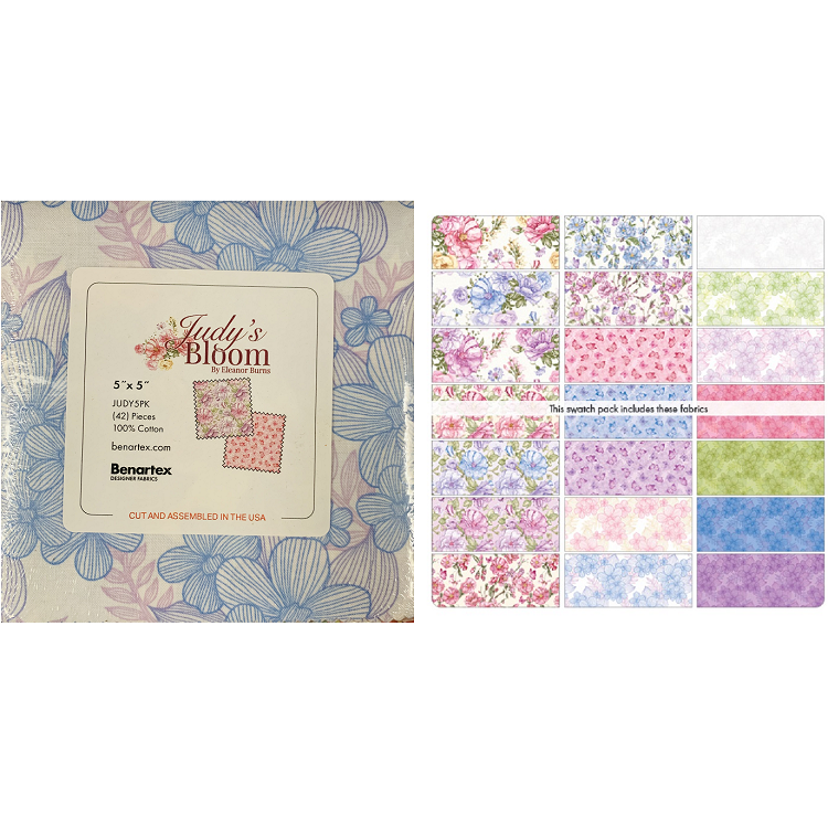 Charm Pack 5x5 Squares - Benartex Judy's Bloom - 40 5" Squares