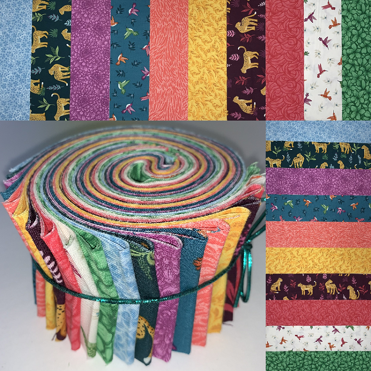 Jungle Featuring Andover Jeweltones 2.5" Roll - 20 Fabrics, 20 Total Strips