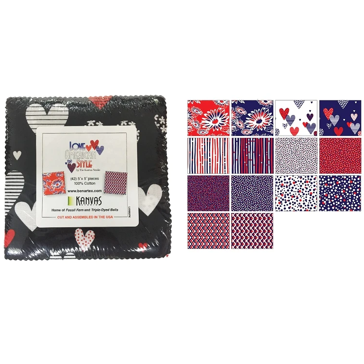 Charm Pack 5x5 Squares - Benartex Love American Style - 40 5" Squares