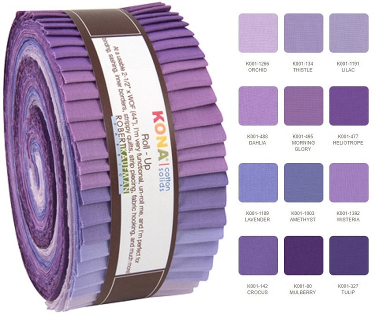 Robert Kaufman Kona Cotton Lavender Fields Roll-up - 40 Strip Roll  