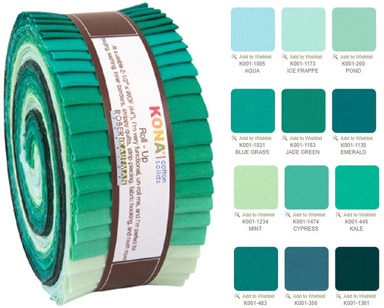 Robert Kaufman Kona Cotton Lush Lagoon Palette Roll-up - 40 Strip Roll