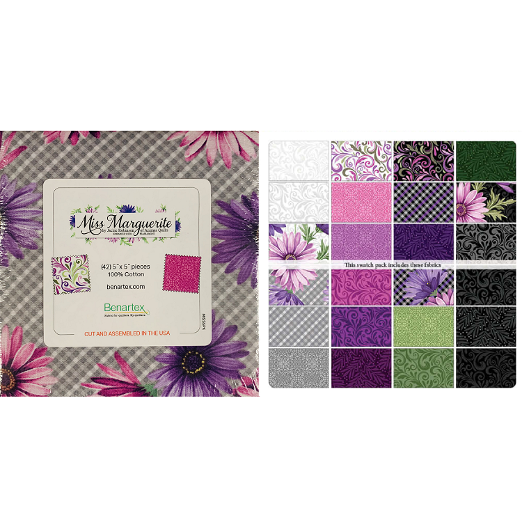 Charm Pack 5x5 Squares - Benartex Miss Marguerite - 40 5" Squares