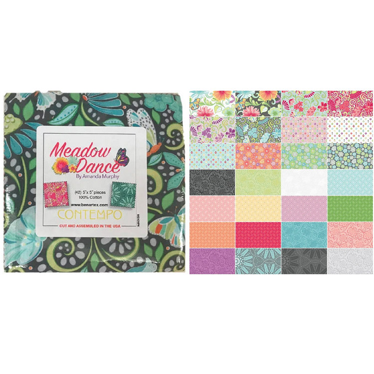 Charm Pack 5x5 Squares - Benartex Meadow Dance - 40 5" Squares