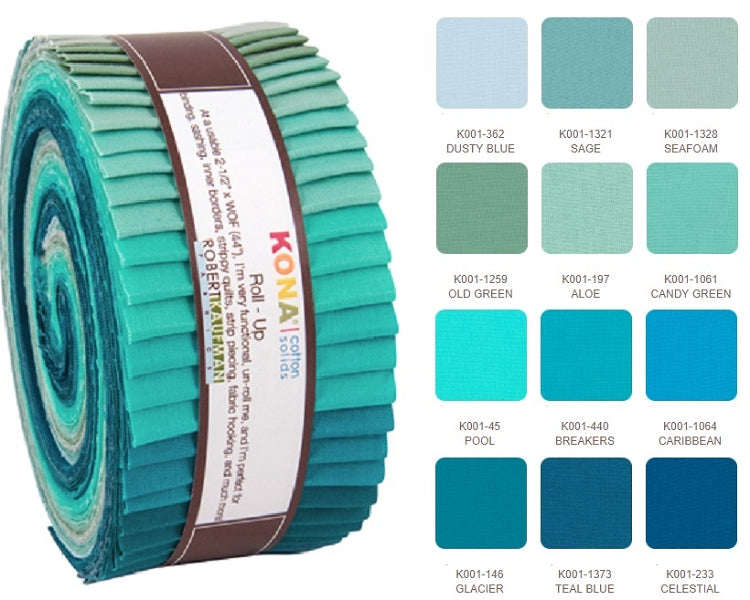 Robert Kaufman Kona Cotton Midnight Oasis Palette Roll-up - 40 Strip Roll  