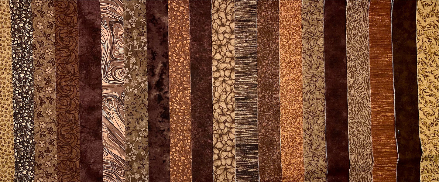 Milk Chocolate 2.5" Roll - 20 Fabrics, 20 Total Strips