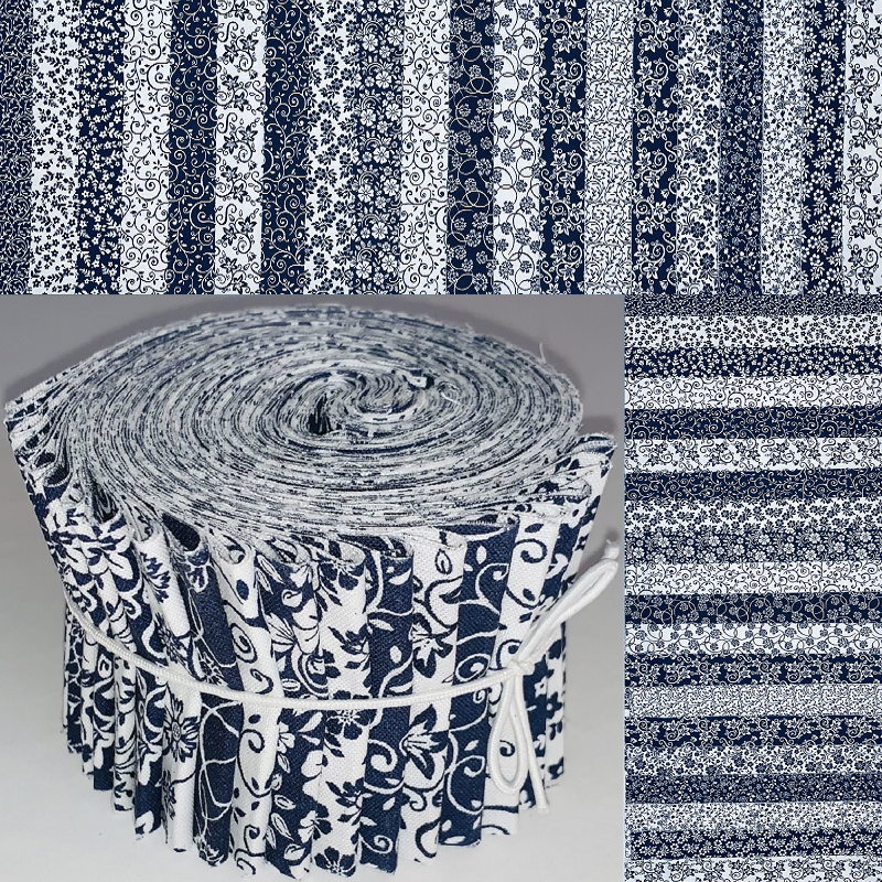 Navy & White Prints 2.5" Roll - 20 Total Strips